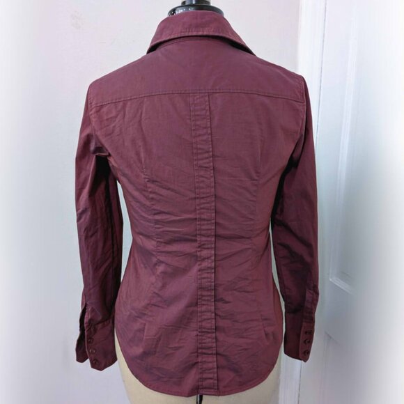 NEW YORK & CO y2k burgundy stretch blouse S - Picture 3 of 5